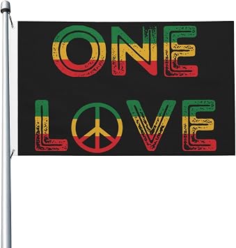 One Love Jamaican Rasta Reggae Flags 3x5ft Outdoor Double Sided Flag Jamaican Flag Decor Banner for Outside Flag, Black