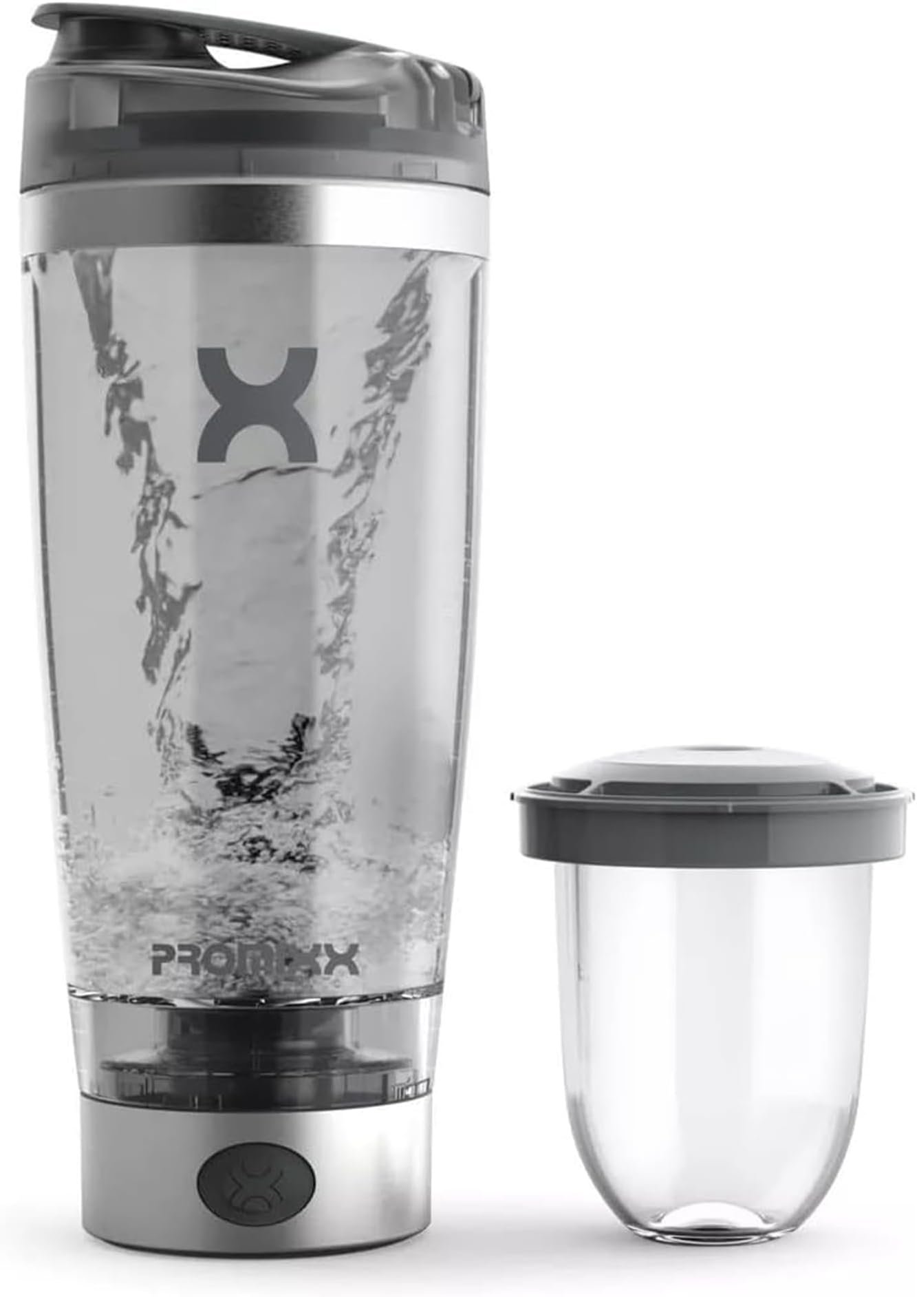 Promixx Pro Shaker Bottle - Refillable, Powerful for Smooth Protein Shakes - Includes Extra Storage - BPA Free, Tumbler 600ml (Silver White/Grey)