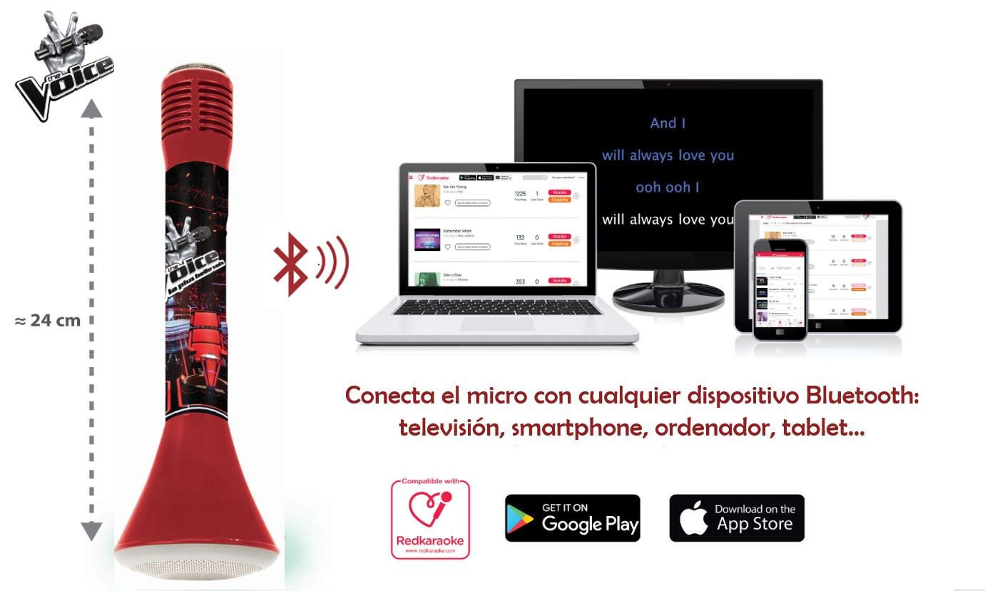 Lexibook, The Voice, Karaoké Micro Star Bluetooth® con Funzione di Cambio Voce, Microfono per cantare, Altoparlante Luminoso Integrato 3W, Slot per Micro SD, Rosso/Nero, MIC210TV