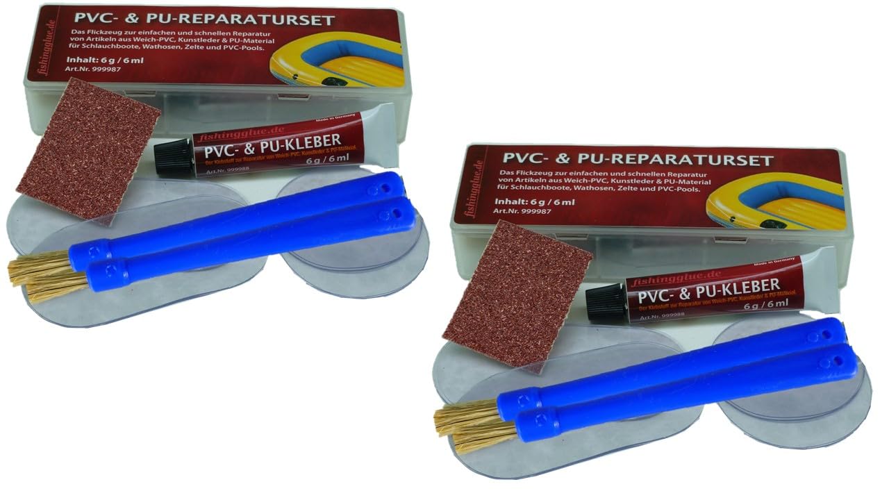 2er-Pack PVC- & PU-Reparatur-Set, Wasser- & UV- beständiges Plastik- Flickzeug für Schlauchboot Zelt Pool Gewebe Planen Markise Isomatte Luftmatratze aus Vinyl, PVC, PU Sport & Freizeit