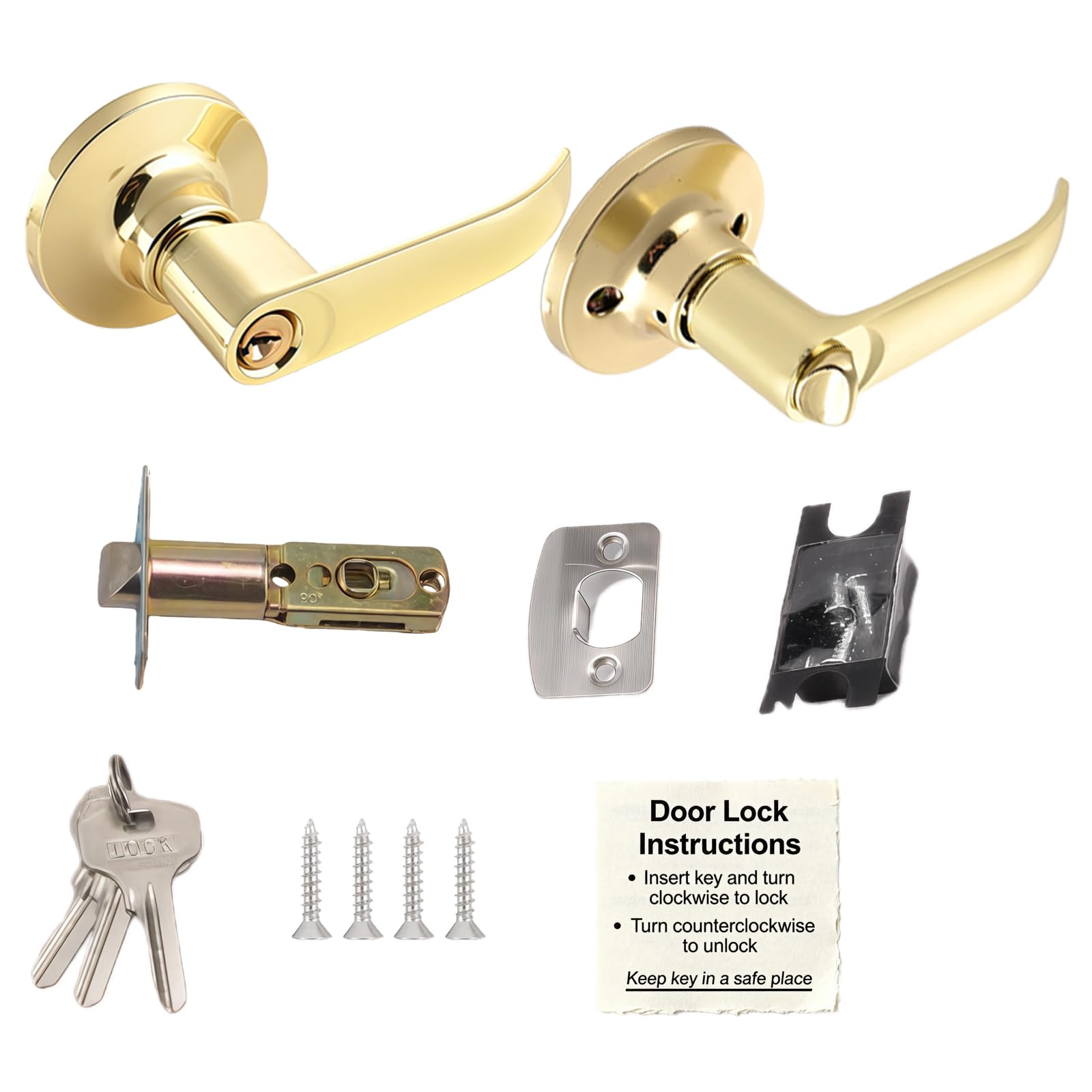 Cumnvulnt Door Handle with Lock, Internal Aluminium Handle Sets, Durable Privacy Locks, Easy Install for Bedroom Bathroom Interior Doors Offices (Gold)