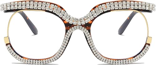 Miniatura 2 de LJCZKA Gafas de bloqueo de luz azul de gran tamaño para mujer, con diamantes de imitación, anti luz azul, lentes de diamante antifatiga ocular