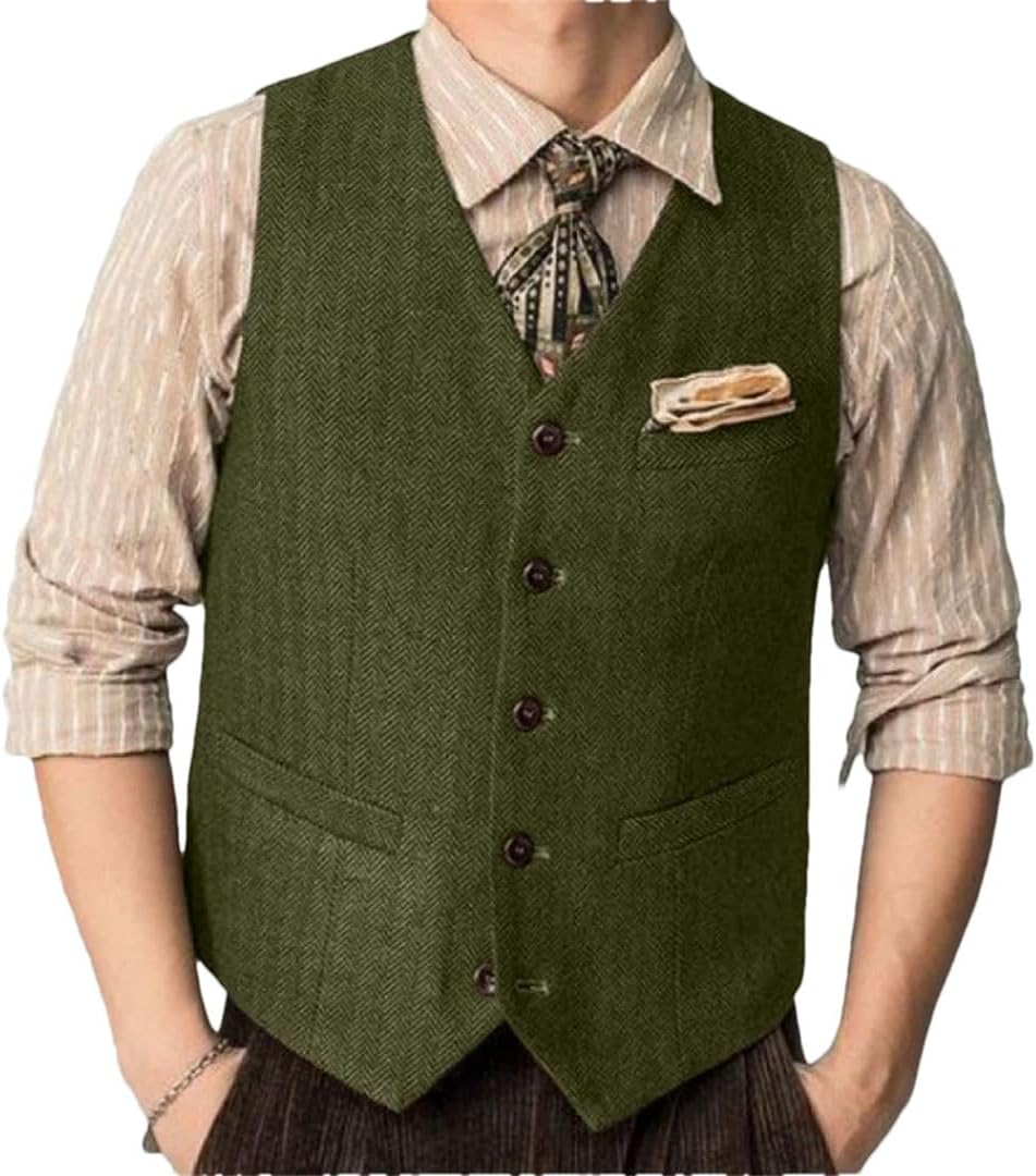 Men Suit Herringbone Single Button Business Waistcoat For Wedding Birthday Banquet Work Set Suit Vest