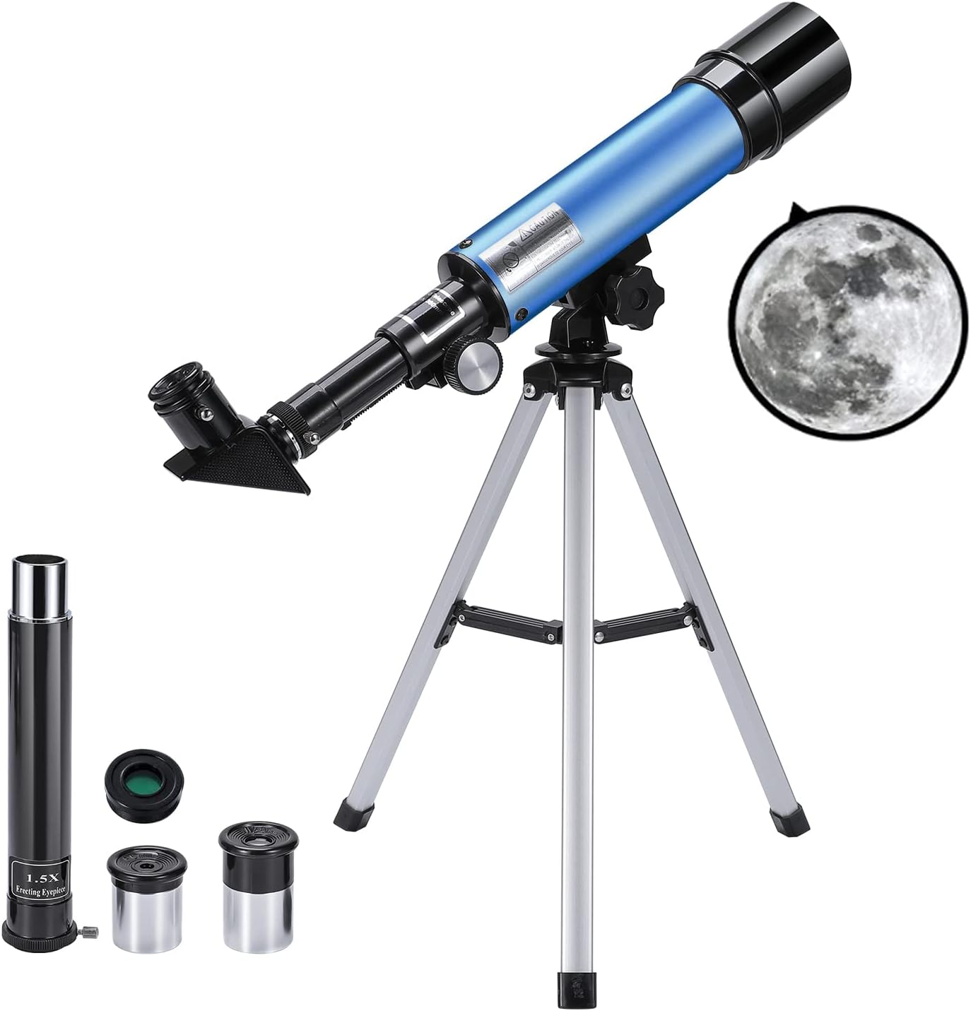 Merkmak Telescope for Kids & Beginners, Kids Telescope 50mm Aperture 360mm AZ, 90X Magnification Astronomical Refracting Telescope with Tripod for Kids to Explore The Moon and Star Blue