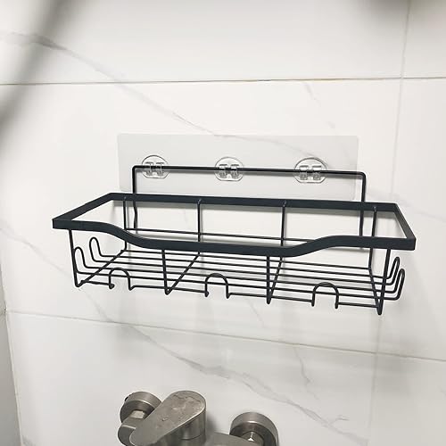 Miniatura 7 de Tiras adhesivas de repuesto para organizador de ducha, 2 ganchos de pared transparentes para colgar estantes organizadores de ducha, almohadillas