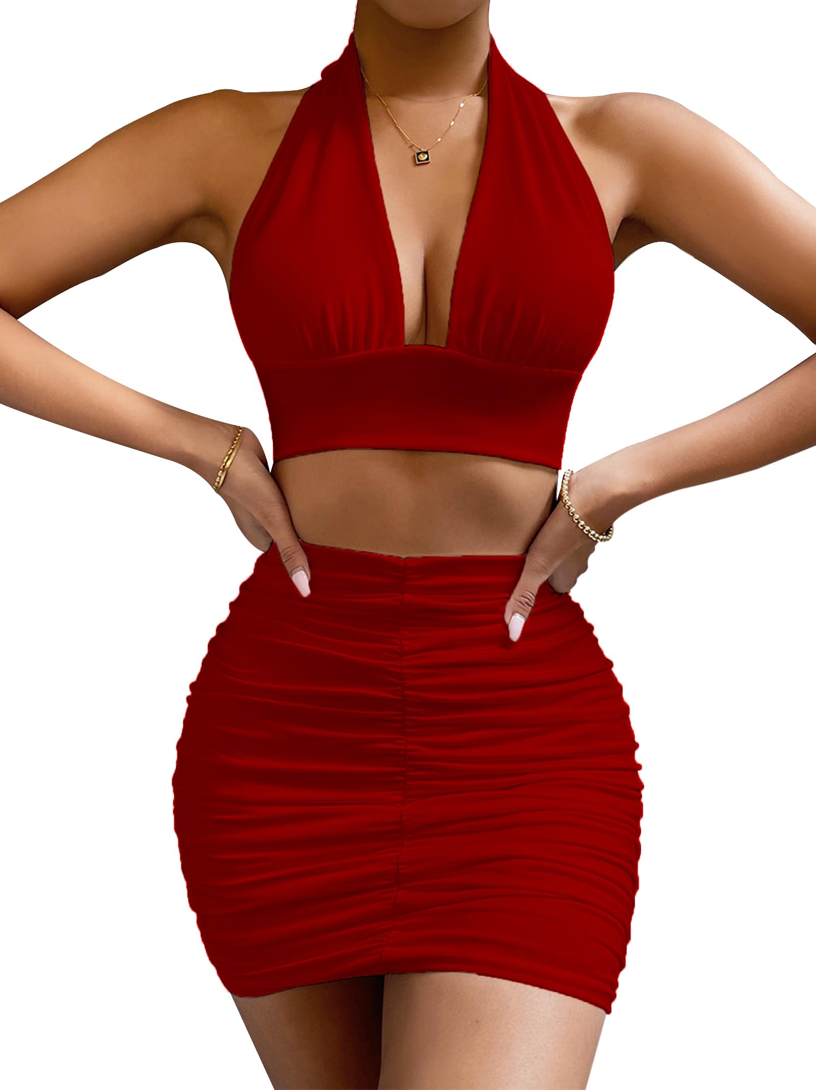 2 Piece Outfits for Women Sexy Club Night Out Crop Top & Bodycon Skirt Set Dresses