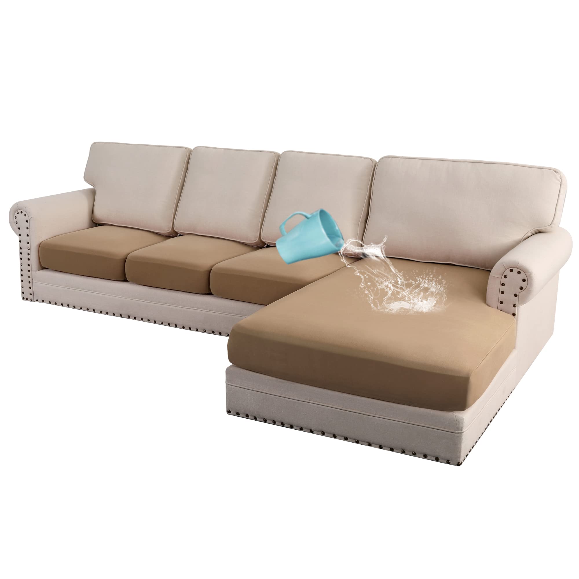 H.VERSAILTEX 100% Waterproof Seat Cushion Covers Sectional Couch Covers 4 Pieces Sofa Cushion Covers L Shape Cushion Chaise Cover for Both Left/Right