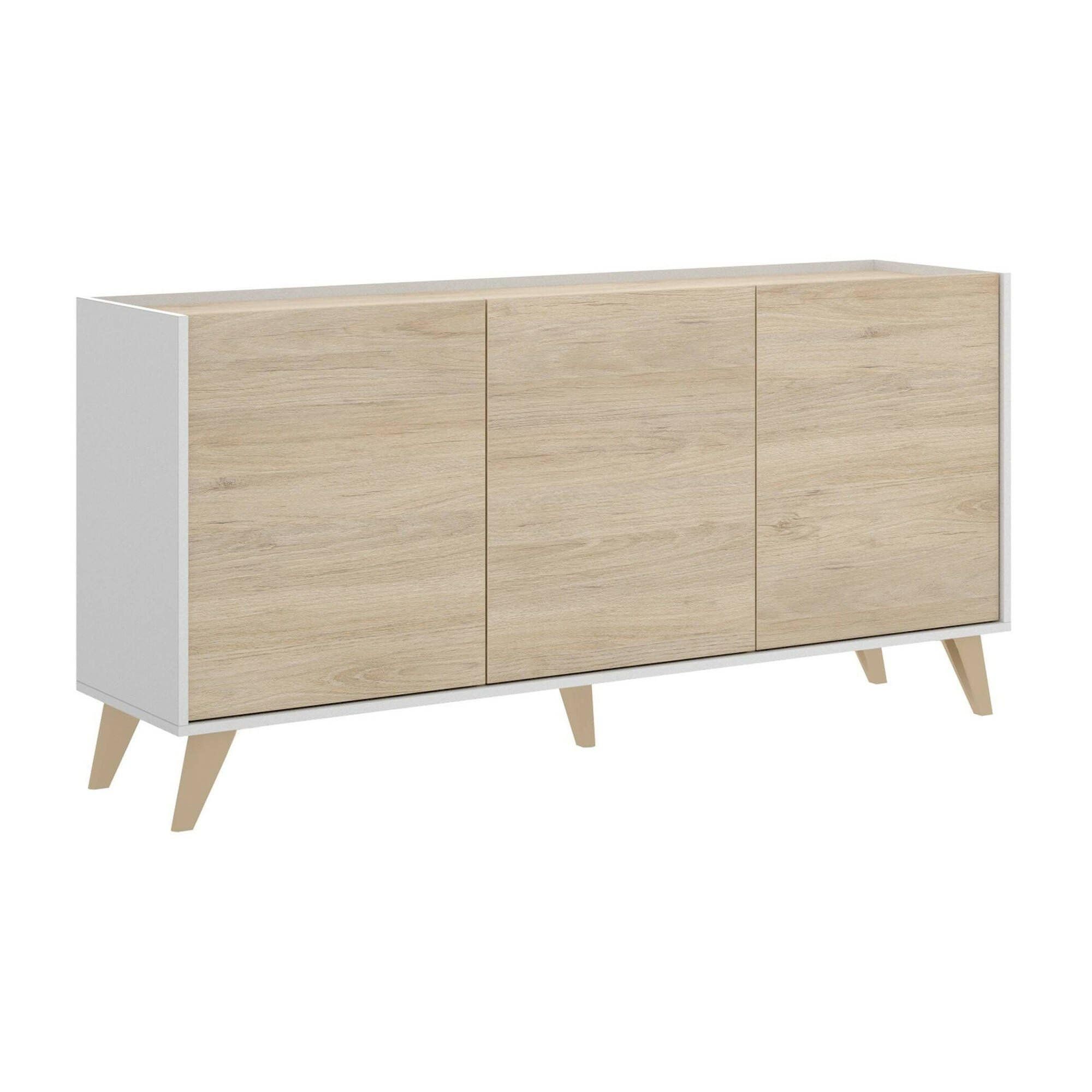 Dmora - Credenza Avez, Buffet da soggiorno, Madia moderna da salotto a 3 ante, 155x43h75 cm, Rovere e Bianco