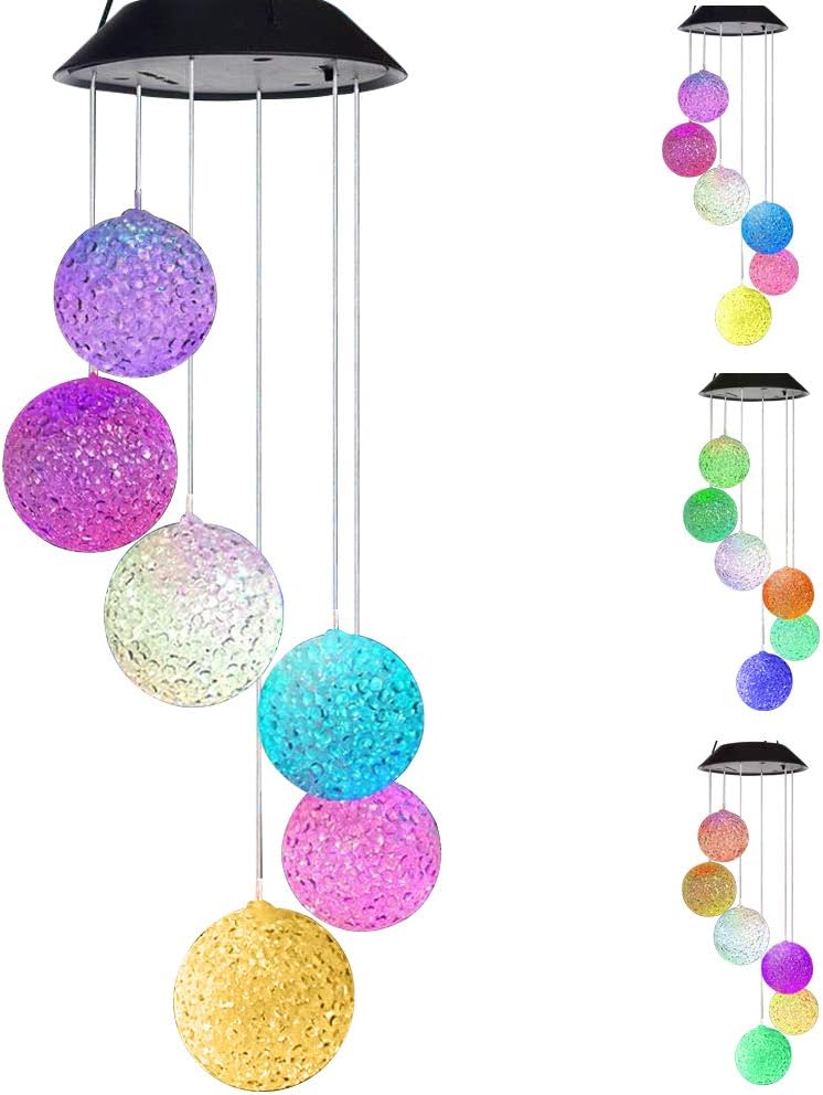 Alitamei Solar Wind Chime Color Wind Chime Solar Powered Wind Mobile Waterproof Outdoor Decor Romantic Wind Bell Light for Patio Garden Home