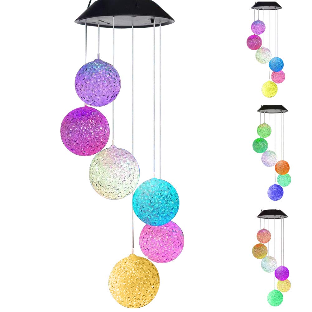 Alitamei Vinkki Solar Wind Chime Color Changing Solar Mobile Light Crystal Ball LED Wind Chime Solar Powered Wind Mobile Waterproof Outdoor Decor Romantic Wind Bell Light for Patio Garden Home