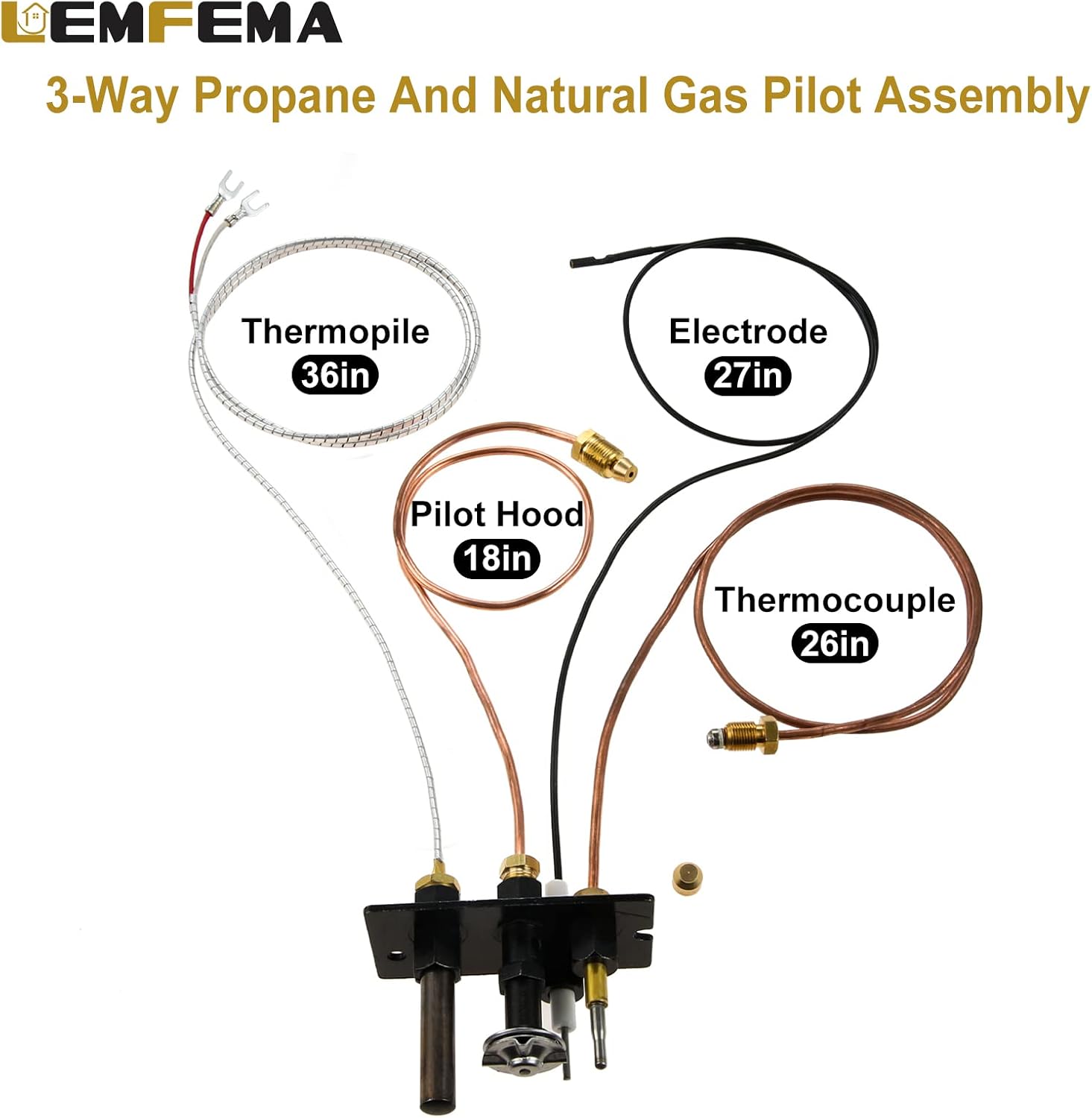 10002265 Propane and Natural Gas 3 Way Pilot Assembly Parts Replacement for HHT, Majestic, Monessen, Temco, Vermont Castings Fireplaces and Stoves Parts 230-1781 2103-011 2103-010