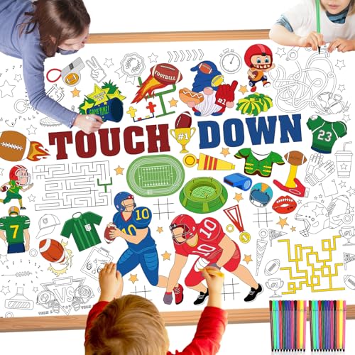 HOWAF Football Coloring Poster with 24 (12 Colors) Paint Pens, Touch Down Football Giant Coloring Poster Game Tablecloth Banner for Football Birthday Gift Party Supplies Classroom Art Craft Suppiles