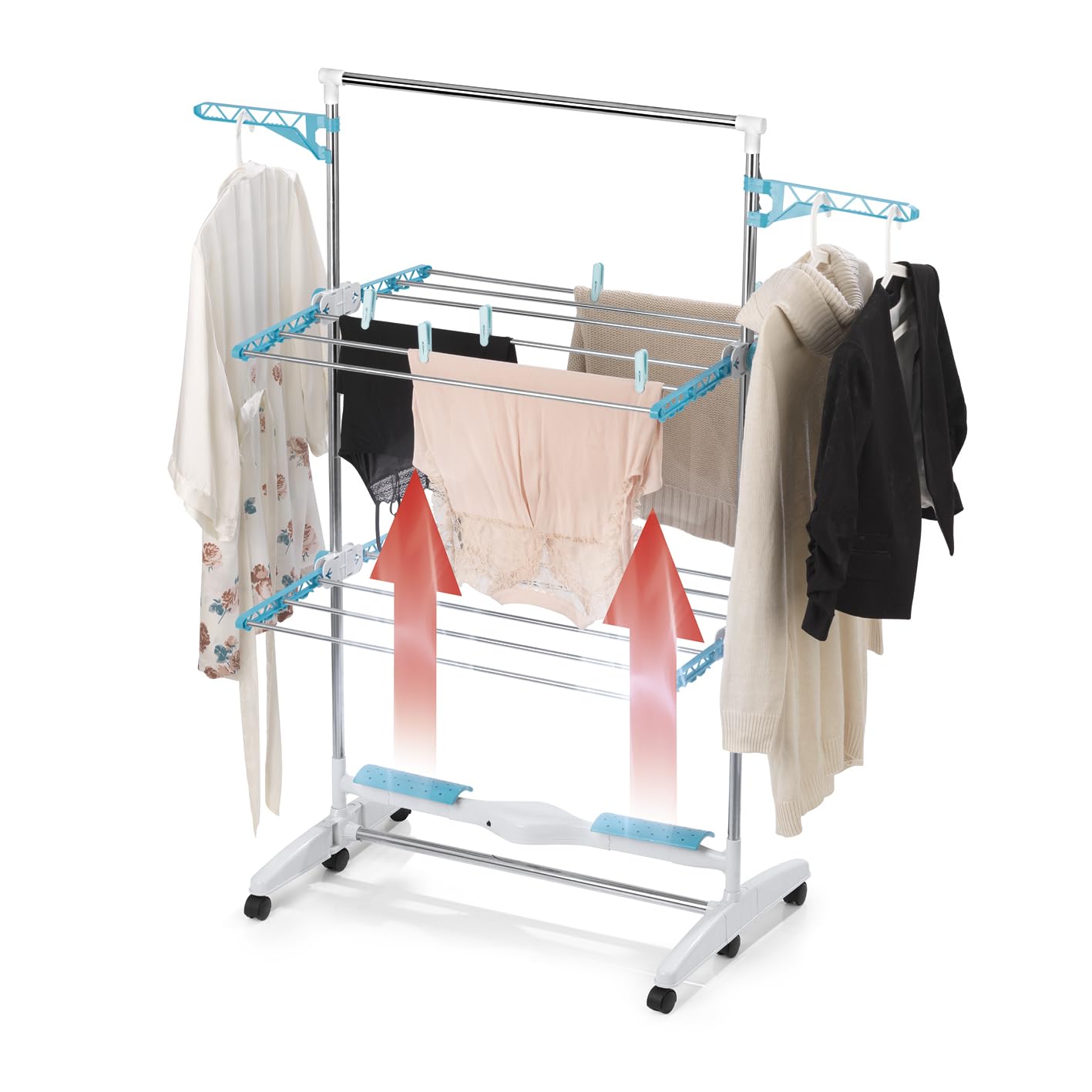 EASYmaxx Elektro-Wäscheständer 900 | elektrischer Wäscheständer mit Rollen, 9m Trockenlänge & 2 Etagen | Turmwäscheständer mit Seitenflügeln & Luftstrom-Technologie | 138x65x148 cm