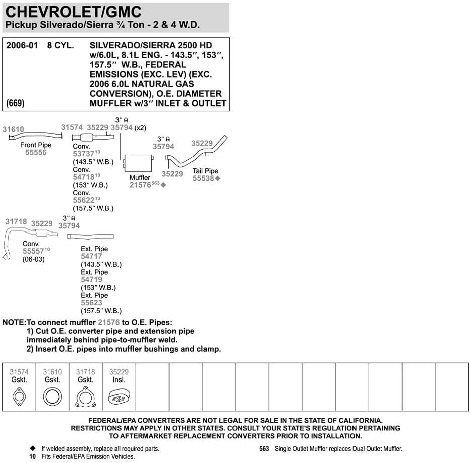 Walker 55556 Exhaust Pipe for Chevrolet Silverado 2500 HD