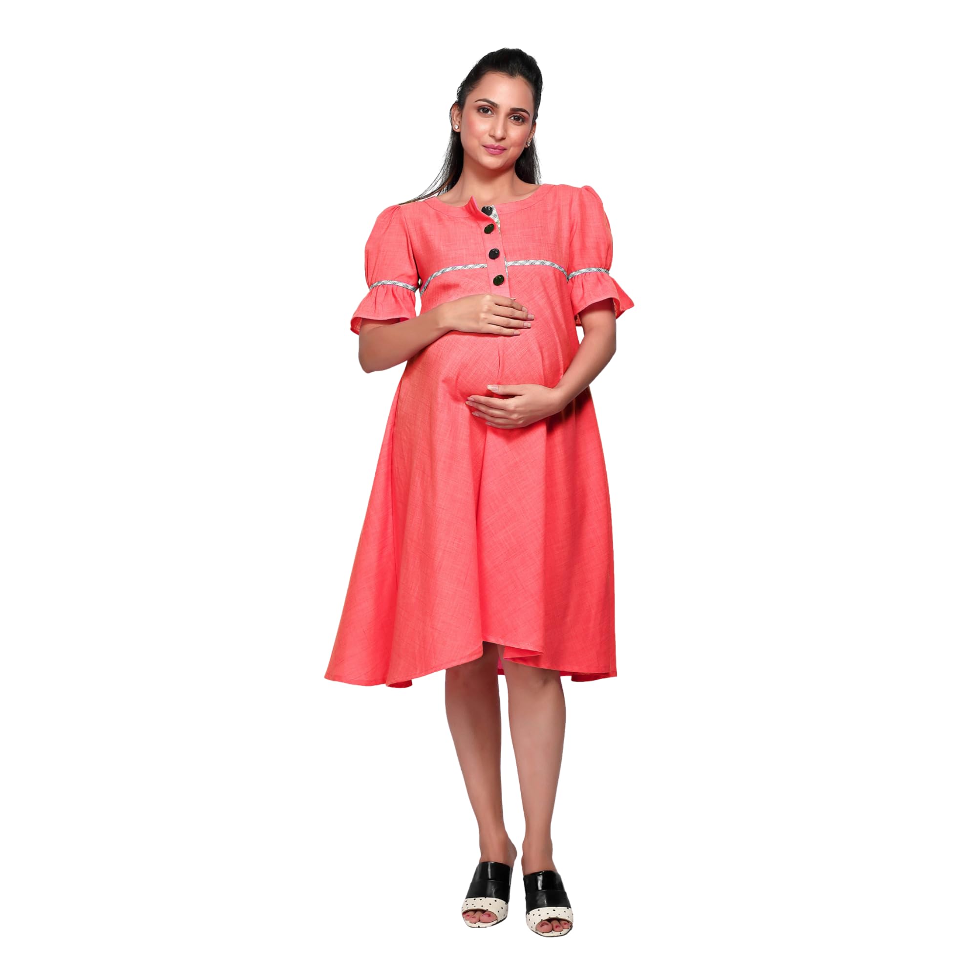 Womens Coral Kneelength Maternity Dress | Black-picture-48