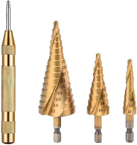 Juego de 3 brocas de acero de alta velocidad con punzón central, herramientas eléctricas de punzón central con revestimiento de titanio, cortador de