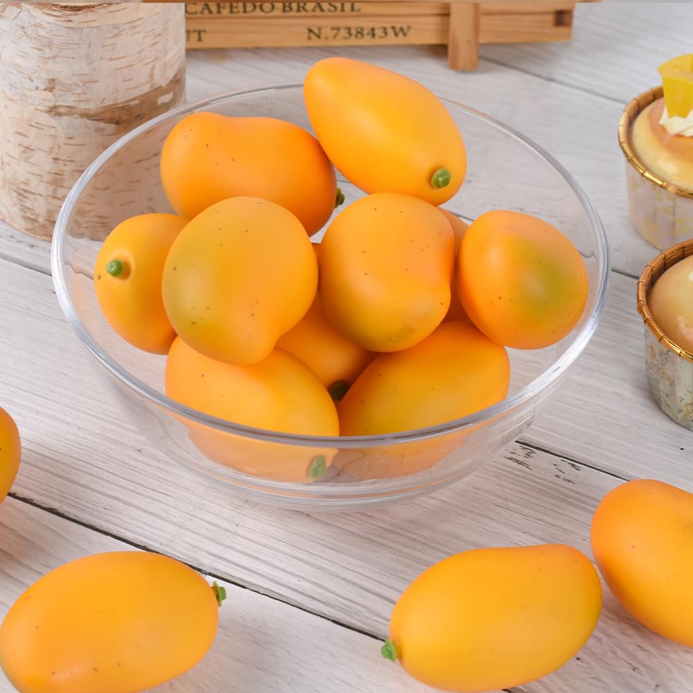 LUEYAO Artificial Mango, Fake Fruit Mango Simulation Yellow Lifelike Fake Mango Model Home House Kitchen Party Decoration Desk Ornament 12PCS