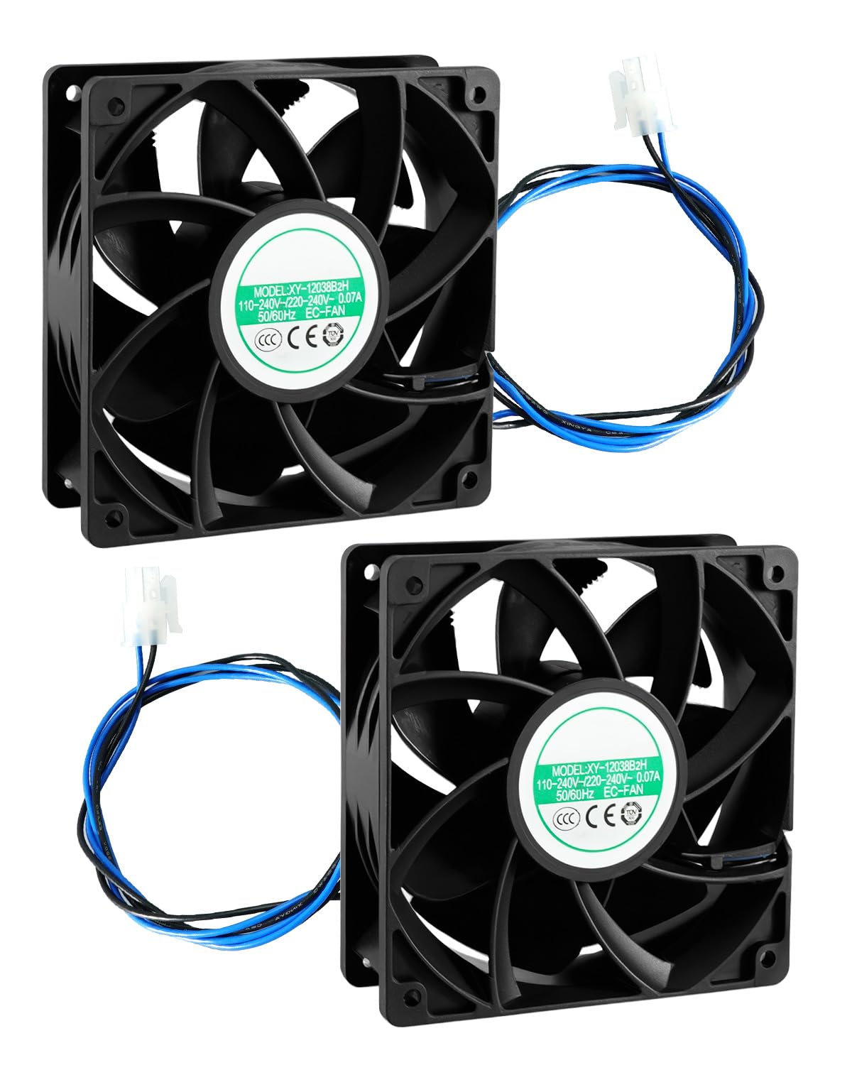 XY-12038B2H High Air Volume EC-Fan Fit for Cabinet EC Cooling Fan Replace XY12038B2H, 110V-220V 0.06A 50/60HZ, 2Pcs, 120×120×38 MM