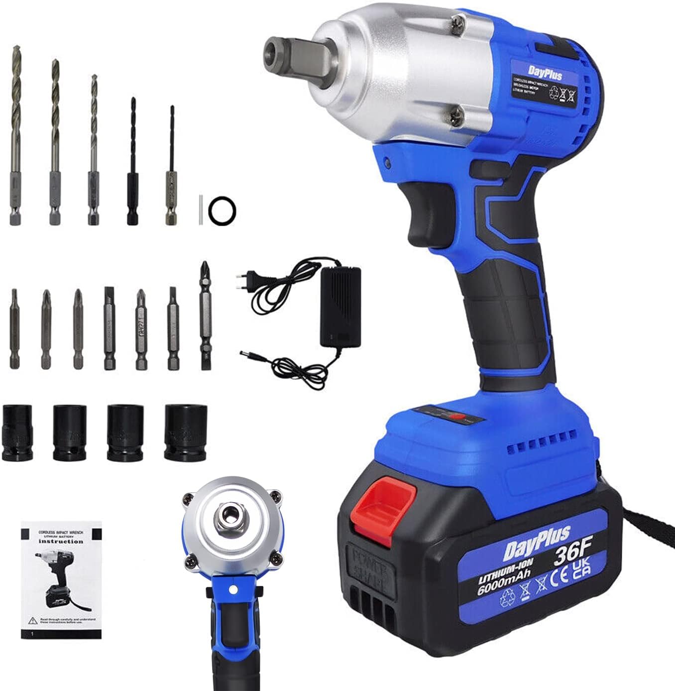 Feidak 21V Brushless 1/2 Inch Cordless Impact Wrench 6Ah LiIon