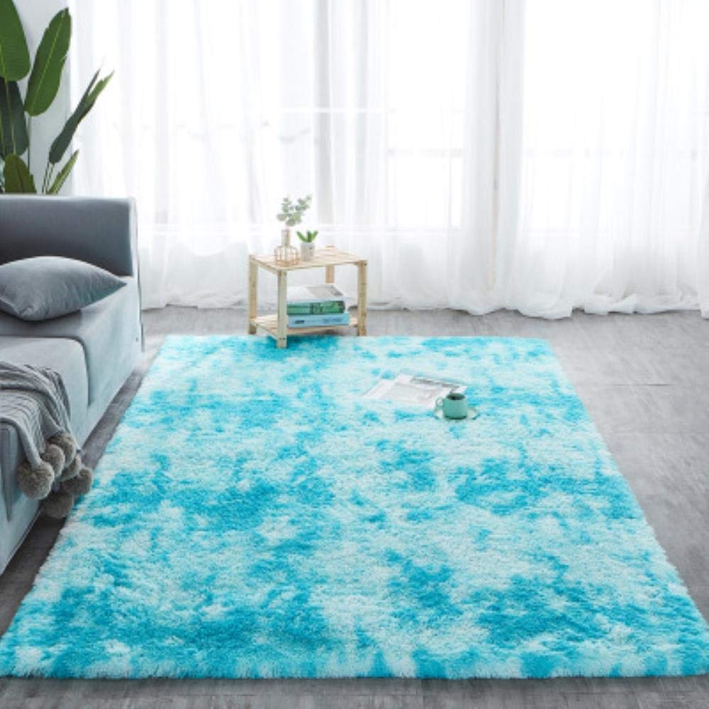 Dywan Tie-Dye Shaggy pluszowa podłoga z flauszowym nadrukiem mata dla dzieci sztuczne futro, mata do salonu, absorpcja alfombra, błękitny, 40 x 60 cm