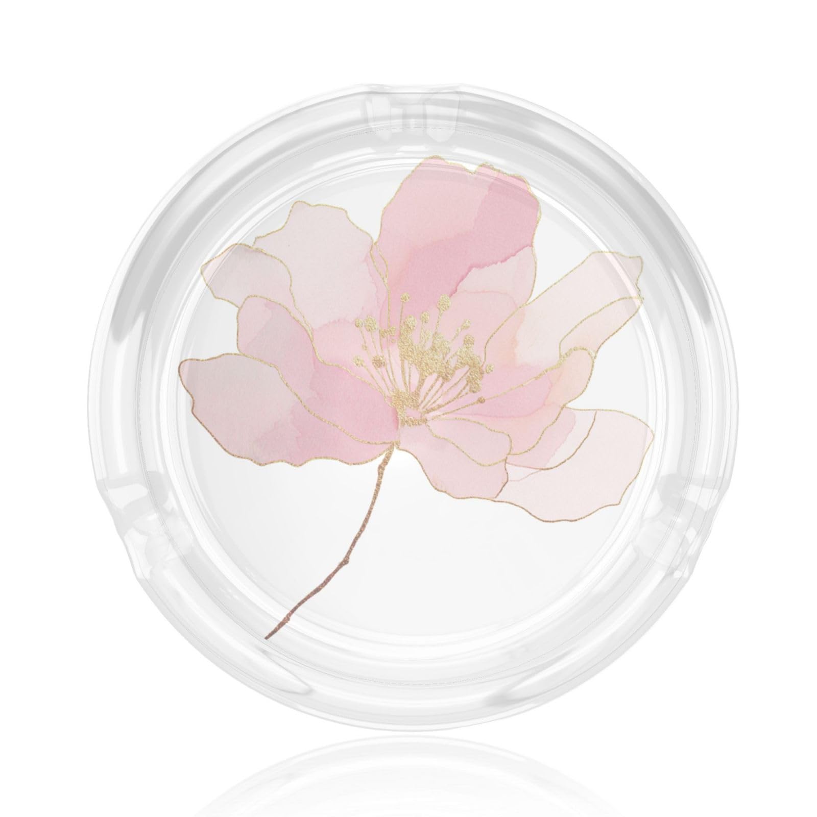 Minimal Pink Flower Silhouette Glass Ashtray For Cigarettes Ash Trays Case For Home Office Decor