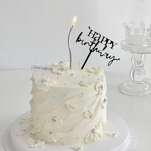 Miniatura 6 de Decoración negra para tartas de cumpleaños, 6 piezas acrílicas para tartas de cumpleaños, decoración de fiesta