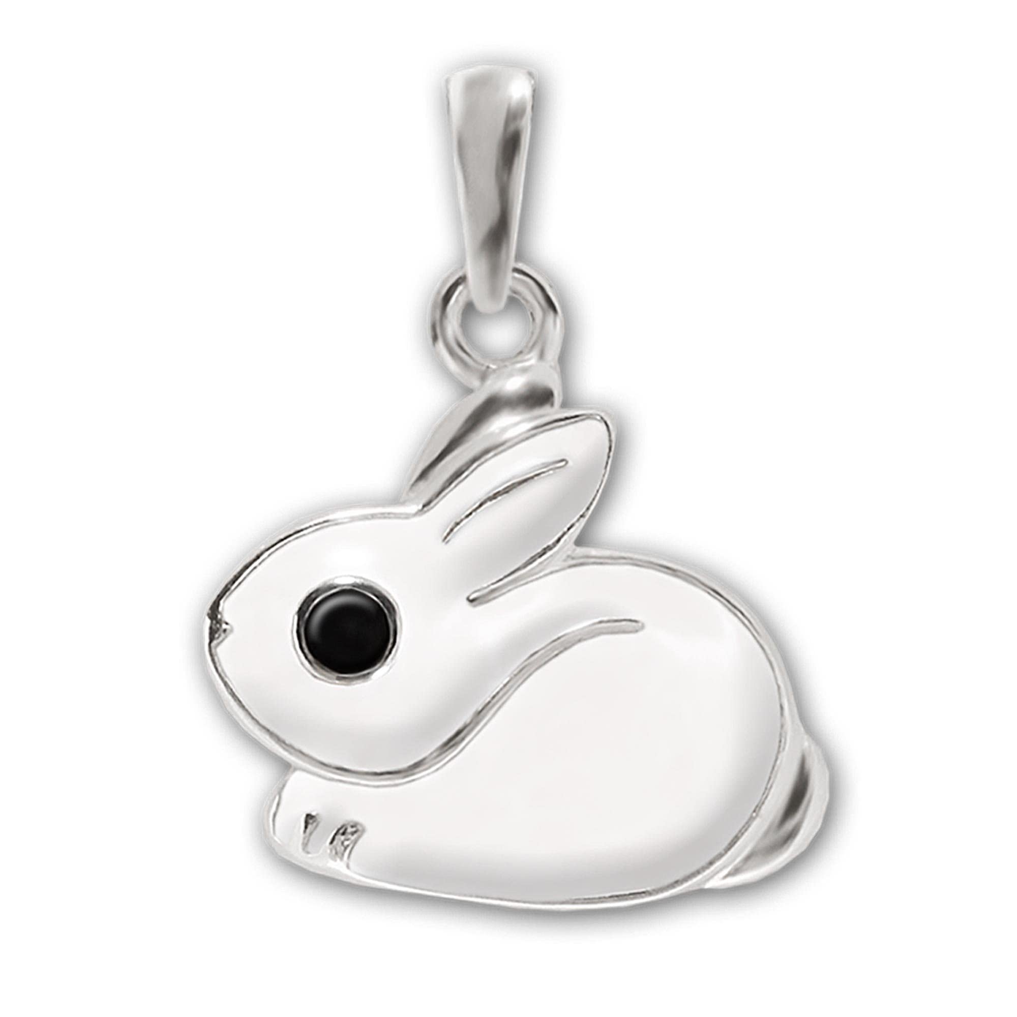 CLEVER SCHMUCK Ensemble pendentif lapin en argent pour enfant 12 x 11 mm fourrure blanche laquée yeux noirs brillants avec chaîne ancre 40 cm en argent sterling 925 pour enfants, Brillant, en partie