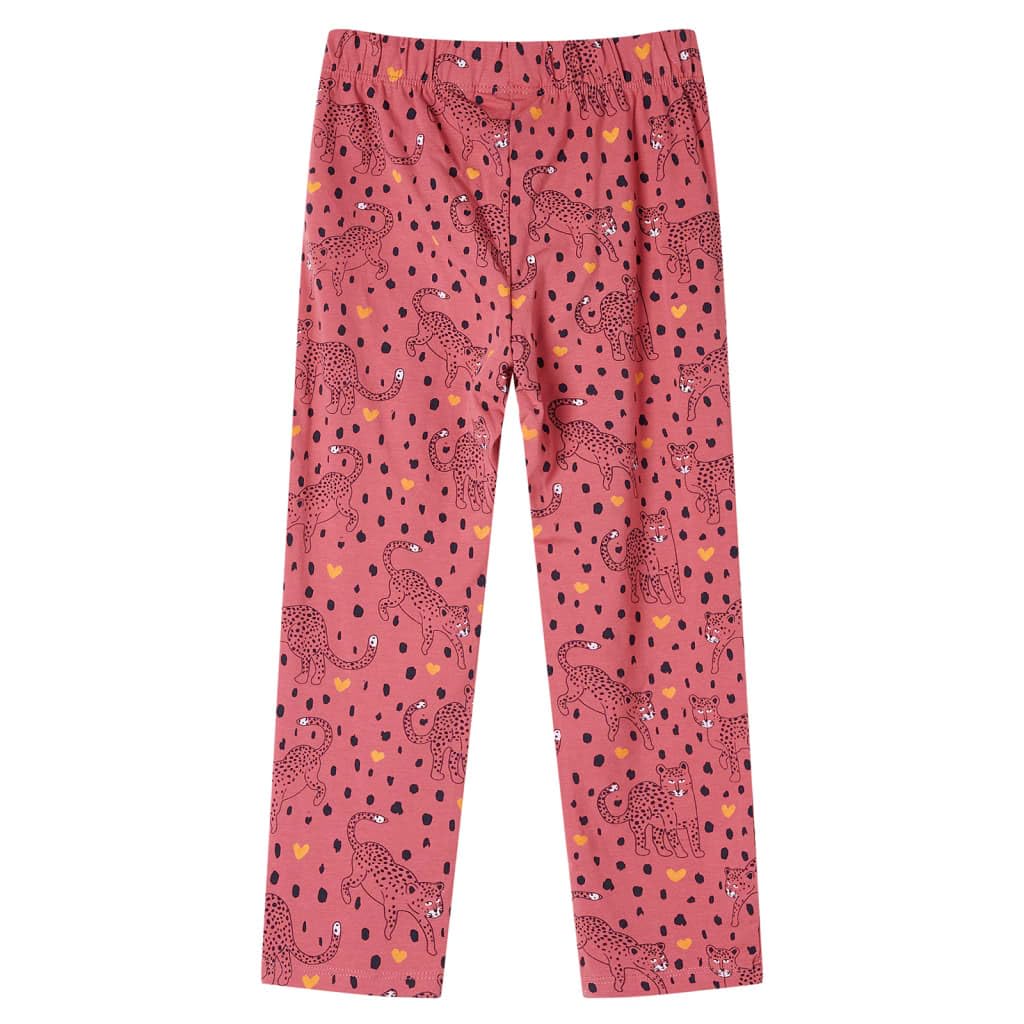 Pigiama per bambini a maniche lunghe rosa antico in cotone 95% morbido e traspirante con elastico in vita e motivo leopardato per bambini 92 adatto come accogliente tuta da casa per l'estate e