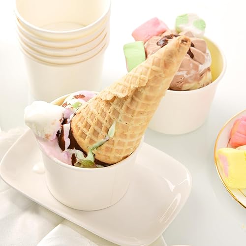 Miniatura 11 de Juego de 50 tazas desechables de helado blanco de 6 onzas con tapas, tazas medianas para bebidas calientes y frías, vasos de papel, recipiente