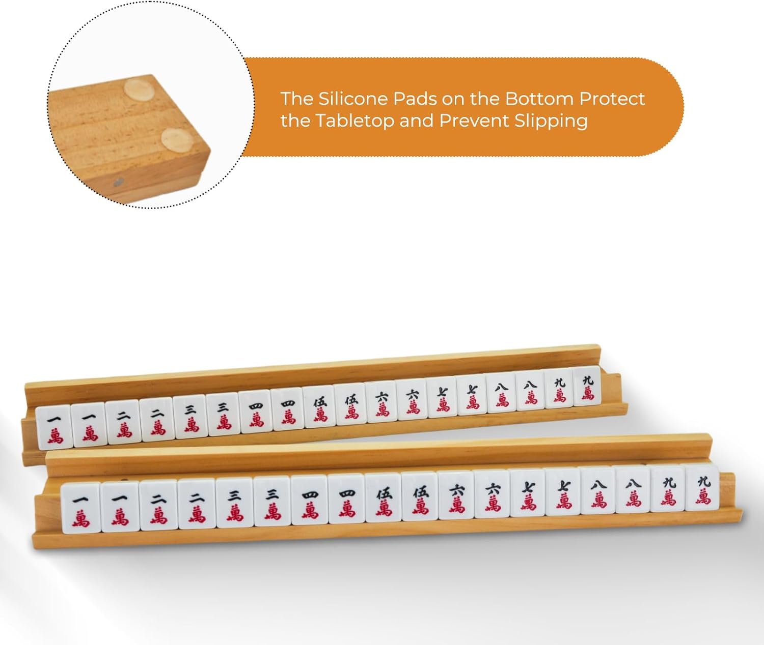 4PCS Wooden Mahjong Racks with Magnetic Pushers, 17.4 in Natural Wood American Mahjong Tile Rack Set, Modern Table Game Accessories for Mahjong Tiles（Natural,17.5