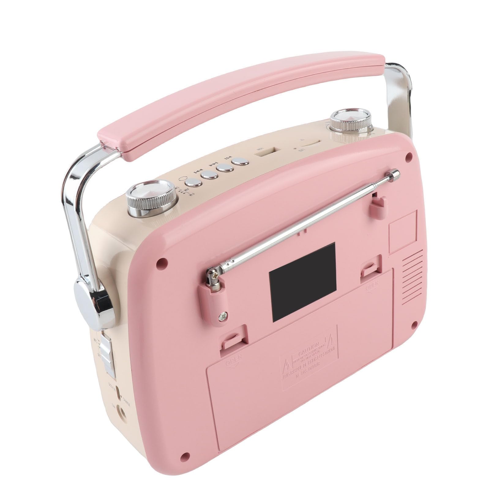 Radio Portátil Am FM SW de Banda Completa, Altavoz Inalámbrico Bluetooth 5.0 Recargable con Antena Telescópica Larga, Perilla de Sintonización, para el Hogar, la Oficina, (Pinkish)