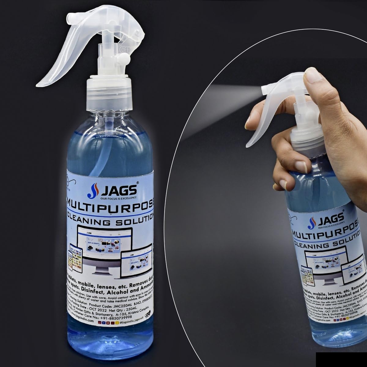 Aadya Crafts Disinfect Cleaning Liquid Solution With Spray Bottle 250Ml, Alcohol and Ammonia