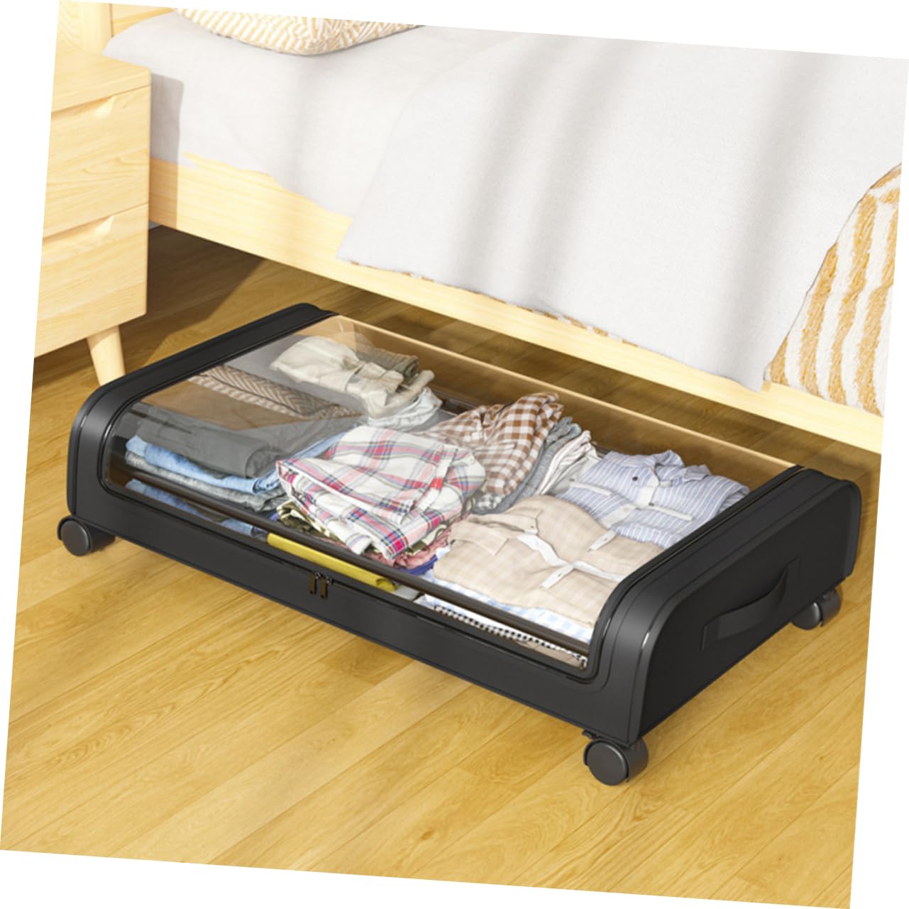 Unterbett Aufbewahrungsbox mit Deckel, Schwarz, Große Kapazität