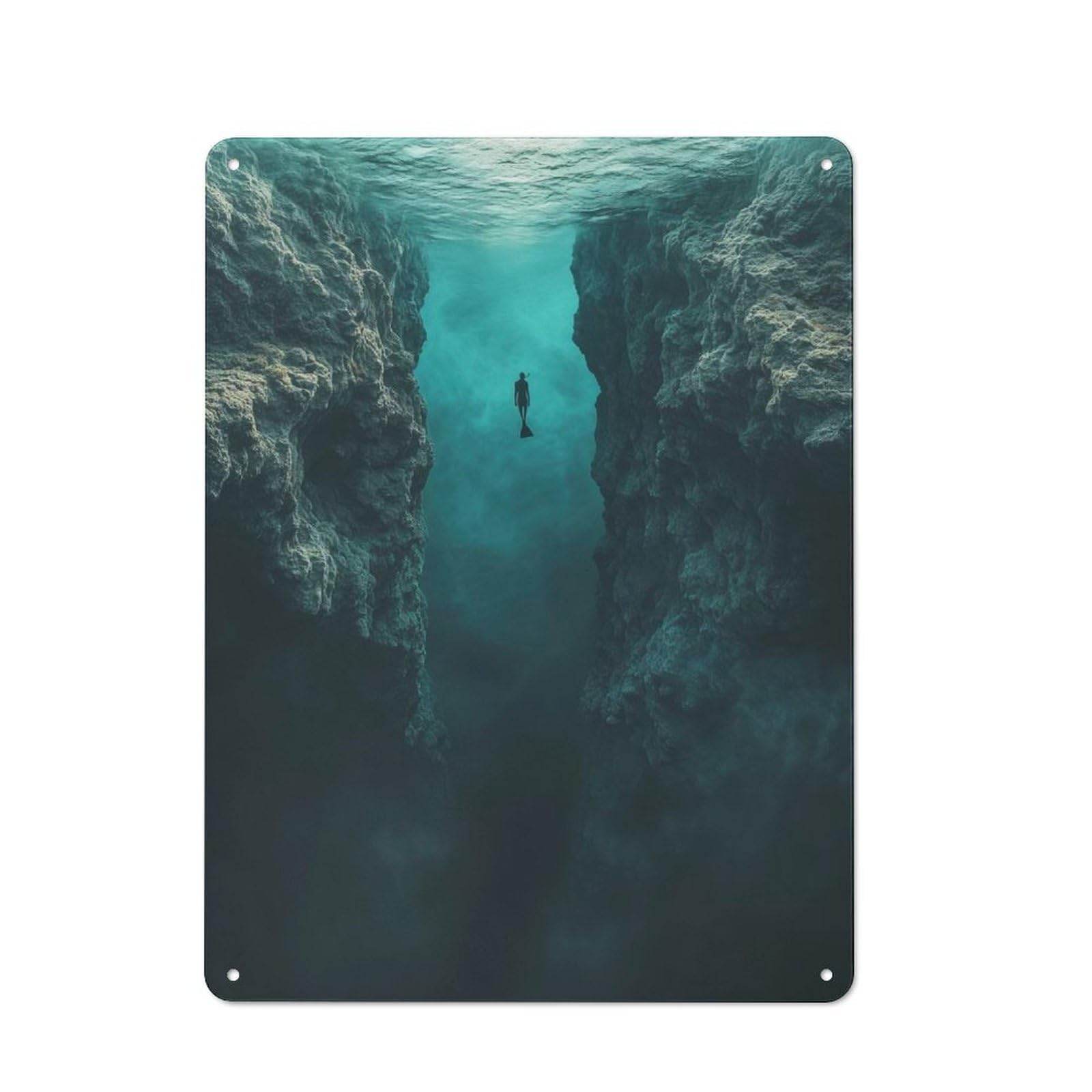 Junmoney Thalassophobia Underwater Diver Between Cliff S Rustic Tin Sign 40X30cm For Home Office Or Studio, For Vintage Wall Decor Fans, For Home Office And Studio Walls