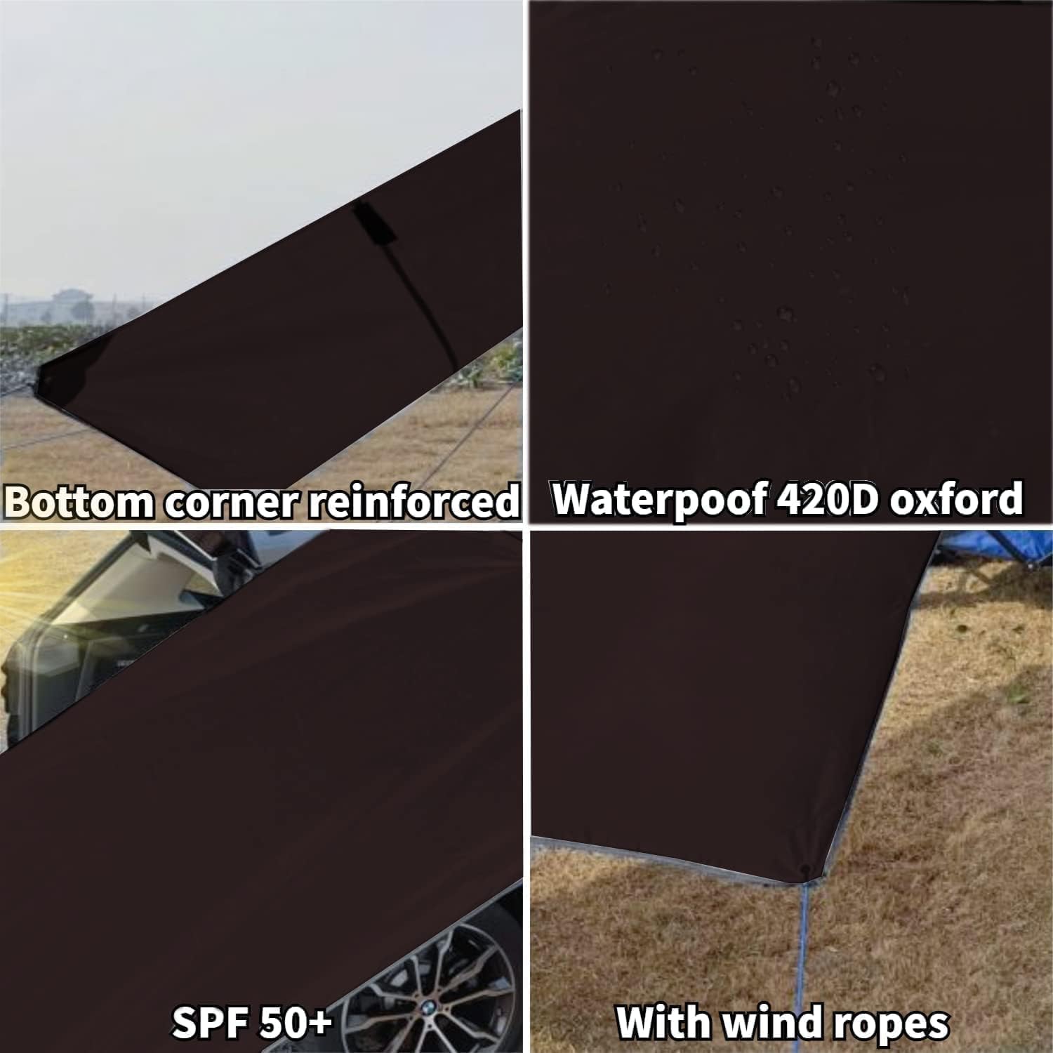DANCHEL OUTDOOR Portable Waterproof Car Awning with 2 Side Wall for Camping Overlanding, Vehicle Tarp for Trucks, SUV Campers, Pull-Out Roof Rack Awning,4.9x6.5ft Brown