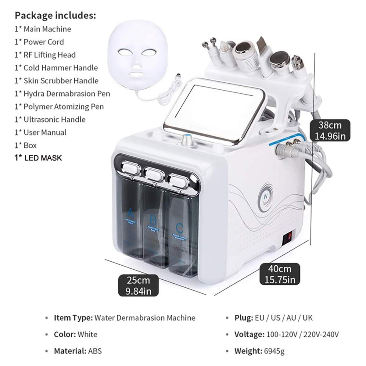 7 en 1 de oxígeno en Agua HydraFacial Machine con la máscara LED Cuidado de la Piel Facial de Limpieza Profunda Exfoliante Hydro La dermoabrasión Jet Peel pequeño Dispositivo Burbuja