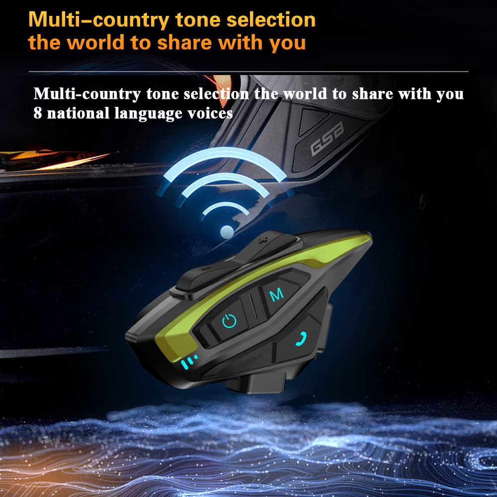 QSPORTPEAK Interfono Bluetooth per casco da moto, full duplex Interphone wireless per moto per 6 piloti /Range2000m/Multi-country tone selection, One-step easy pairing(2 confezione)