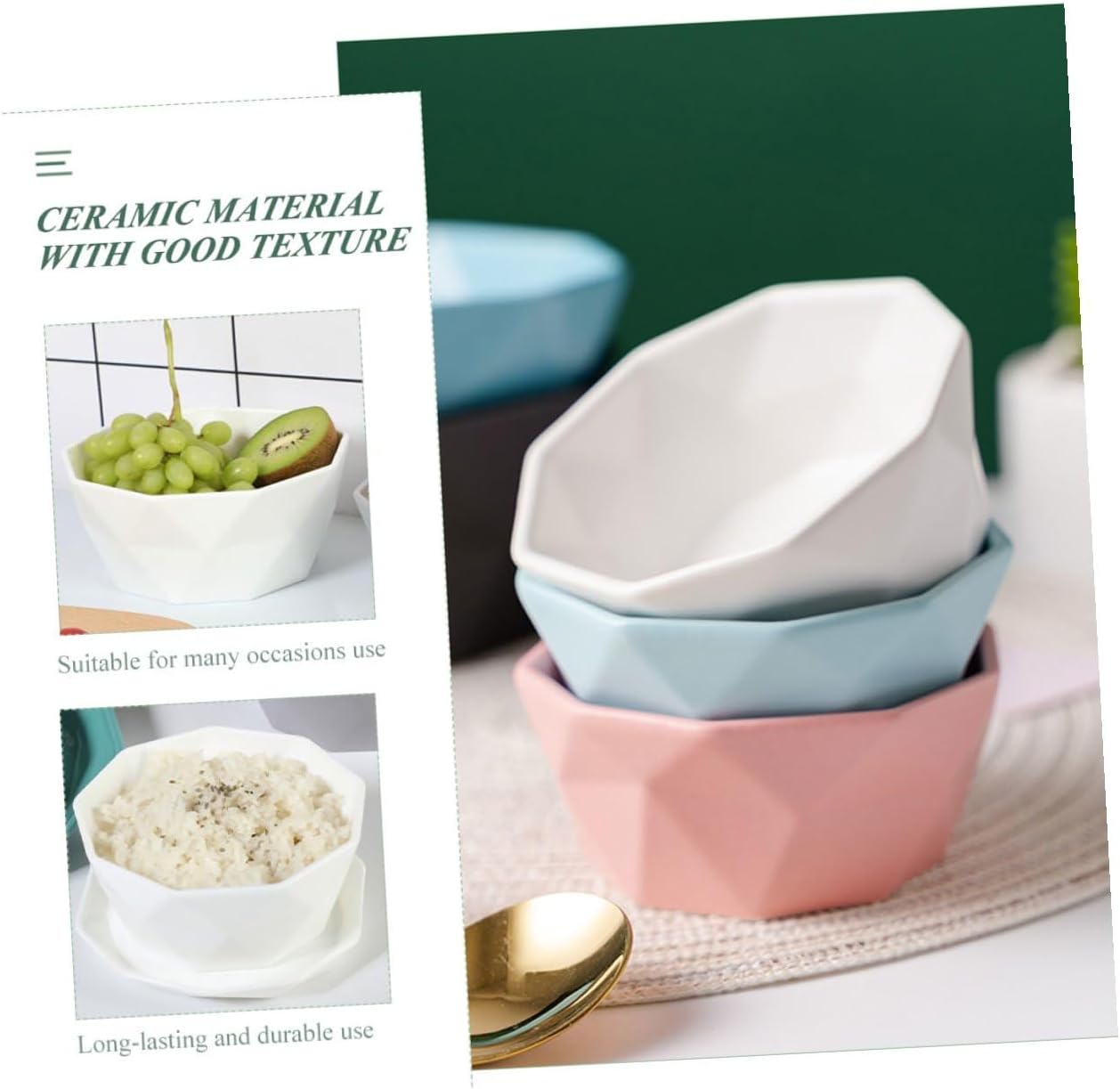 2pcs Ceramic Rice Bowls Xmas for Salad Soup Ramen Quick Meals
