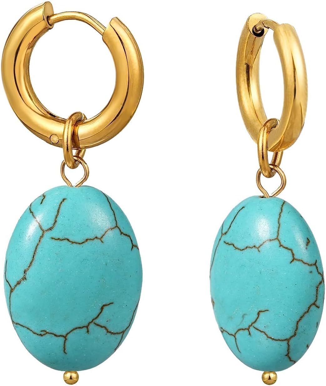 Oval Birthstone Natural Gemstone Earring for Women 18k Gold Plated Huggie Hoop Drop Jewelry Valentine's Day Birthday Gift for Wife Girlfriend Mother