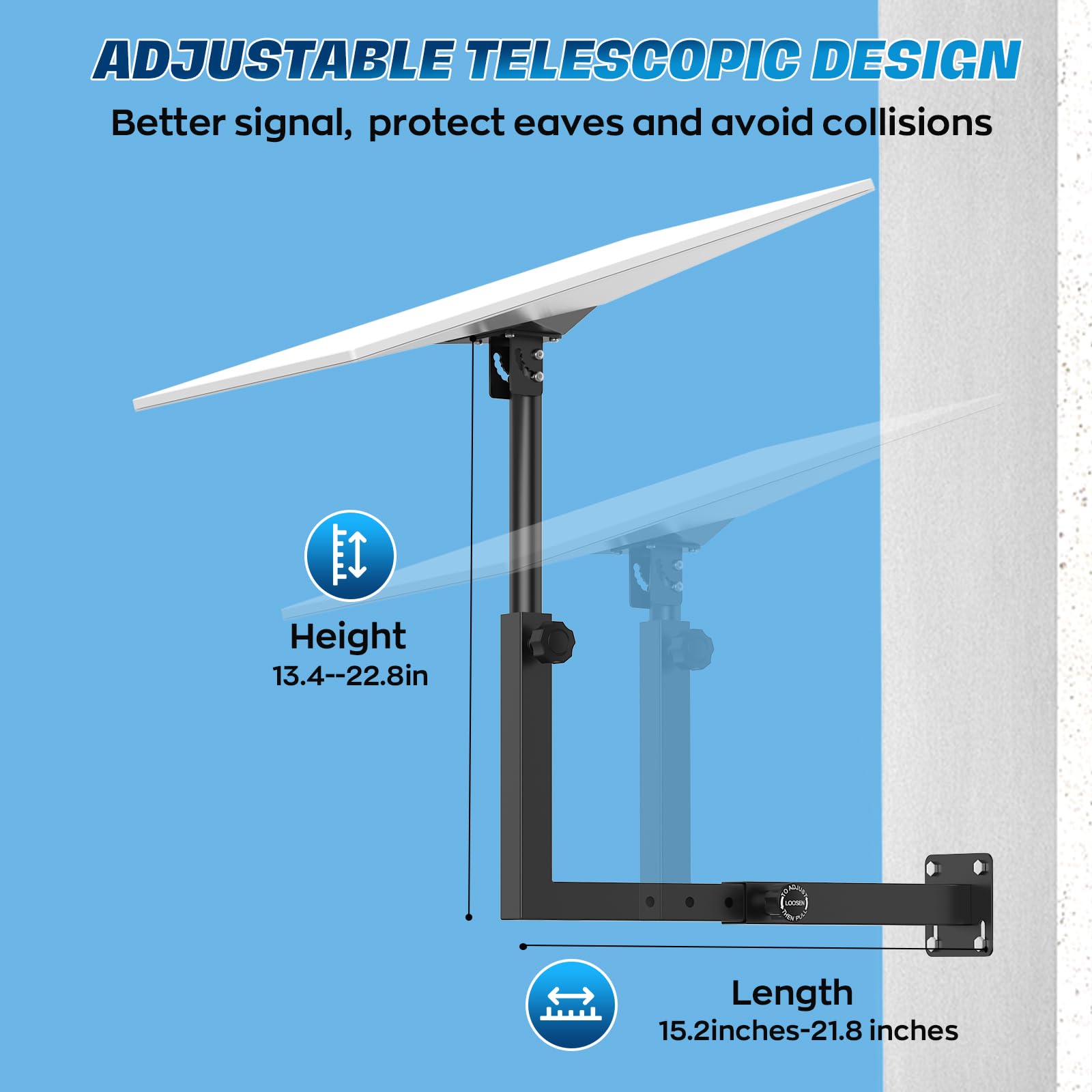 IMAYCC Starlink Support réglable à 360° pour standard Gen3/4X/4/V3 | Starlink Support mural long rétractable avec adaptateur de tuyau, antirouille pour Starlink V4/V3 standard Kit de support