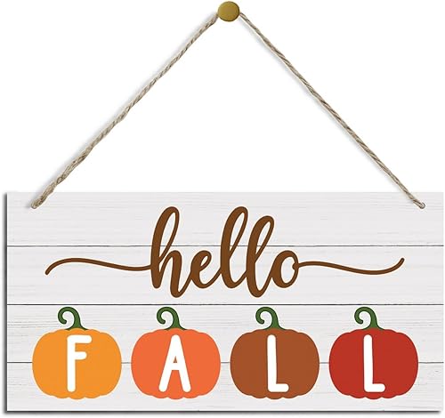 Miniatura 1 de Decoración de otoño, letrero de Hello Fall, placa decorativa de madera para colgar, arte de decoración de pared, letrero de bienvenida de otoño para