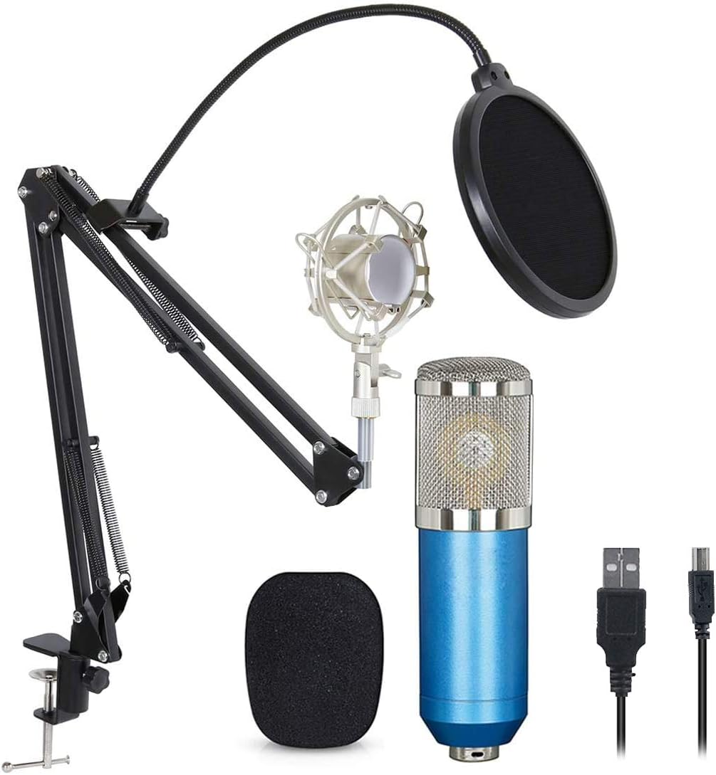 Professional USB Condenser Microphone Bundle,BM800 Mic Kit with Adjustable Boom Scissor Arm Stand,Shock Mount,Pop Filter USB Audio Cable for Computer YouTube Singing Studio Recording & Broadcast