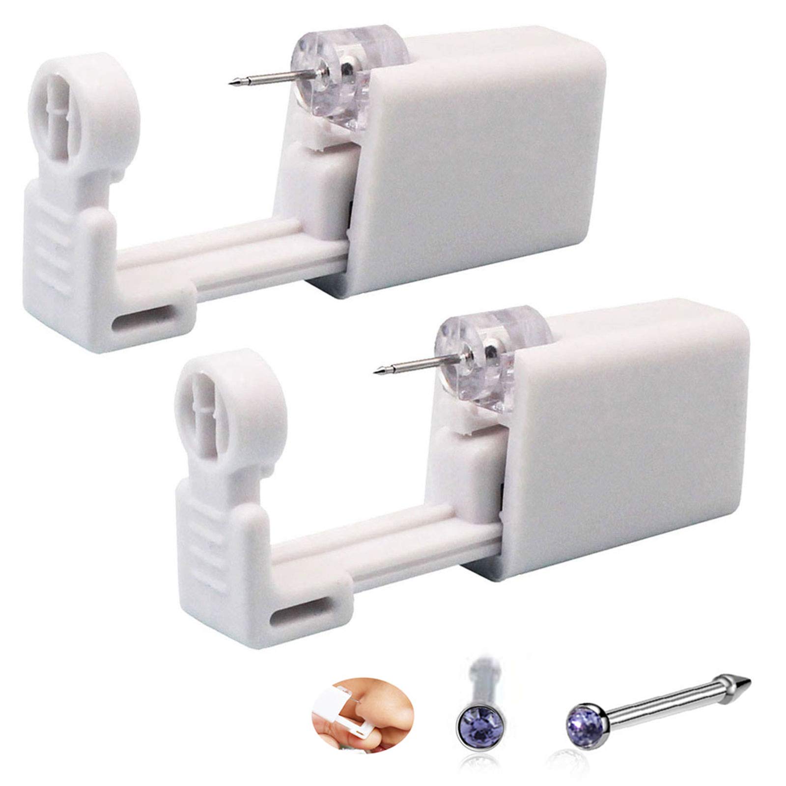 2 Pack Nose Stud Piercing Kit Unit Safety Disposable Nose Piercing Gun with Nose Stud for Cartilage Helix Piercing Gun Piercing Jewelry