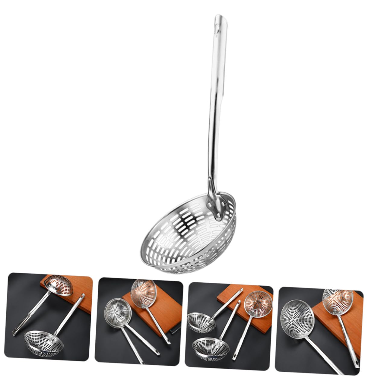 Garneck Colador de Acero Inoxidable para Cocina con Mango Hueco Resistente al Calor, Colador Multifuncional para Pasta y Freír, Utensilio de Cocina Doméstico, Tamaño Medio,