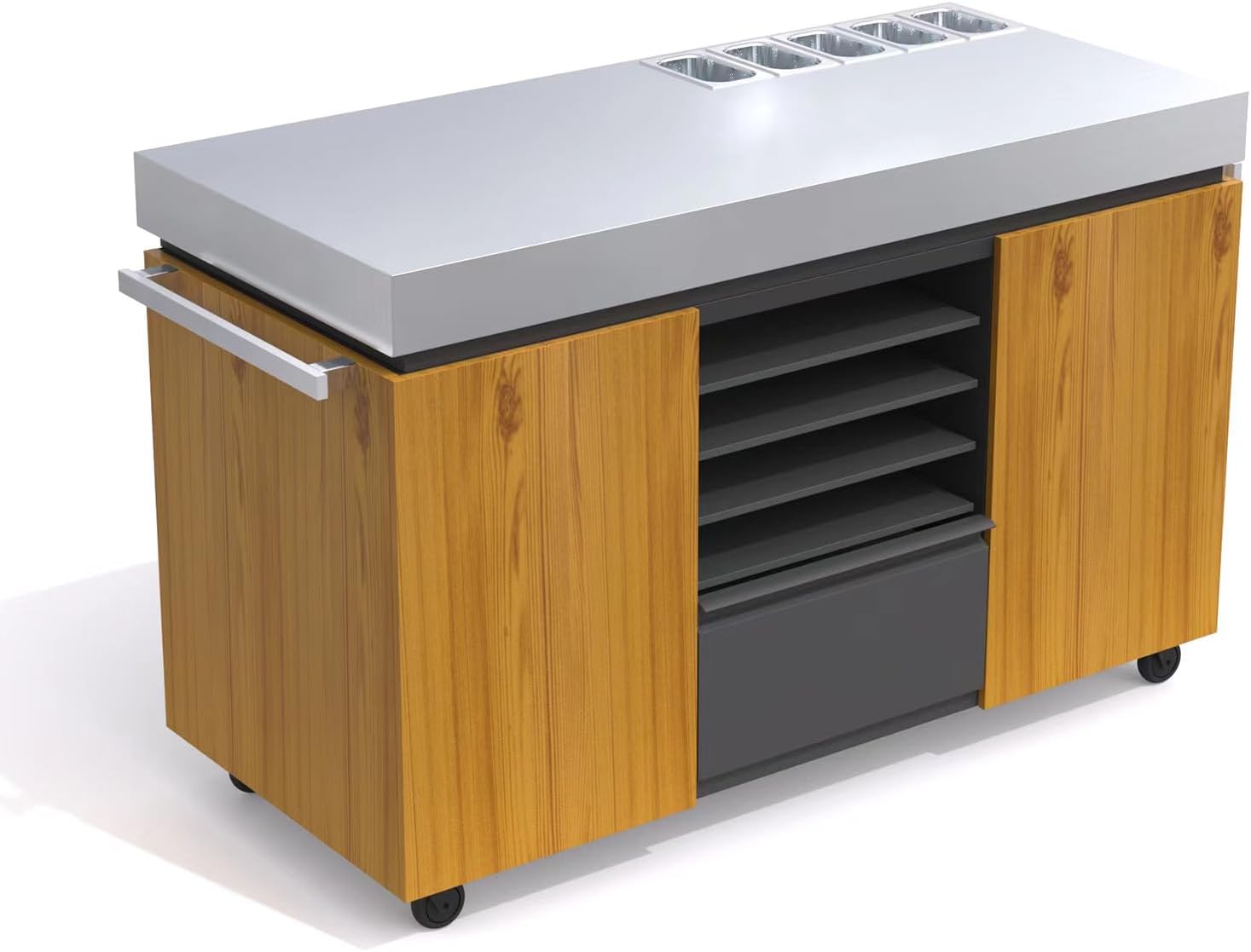 Everdure Pizza Oven Station - Preparation Cart with Stainless Steel Countertop, Four Slide Out Shelves, On Wheels for Portability