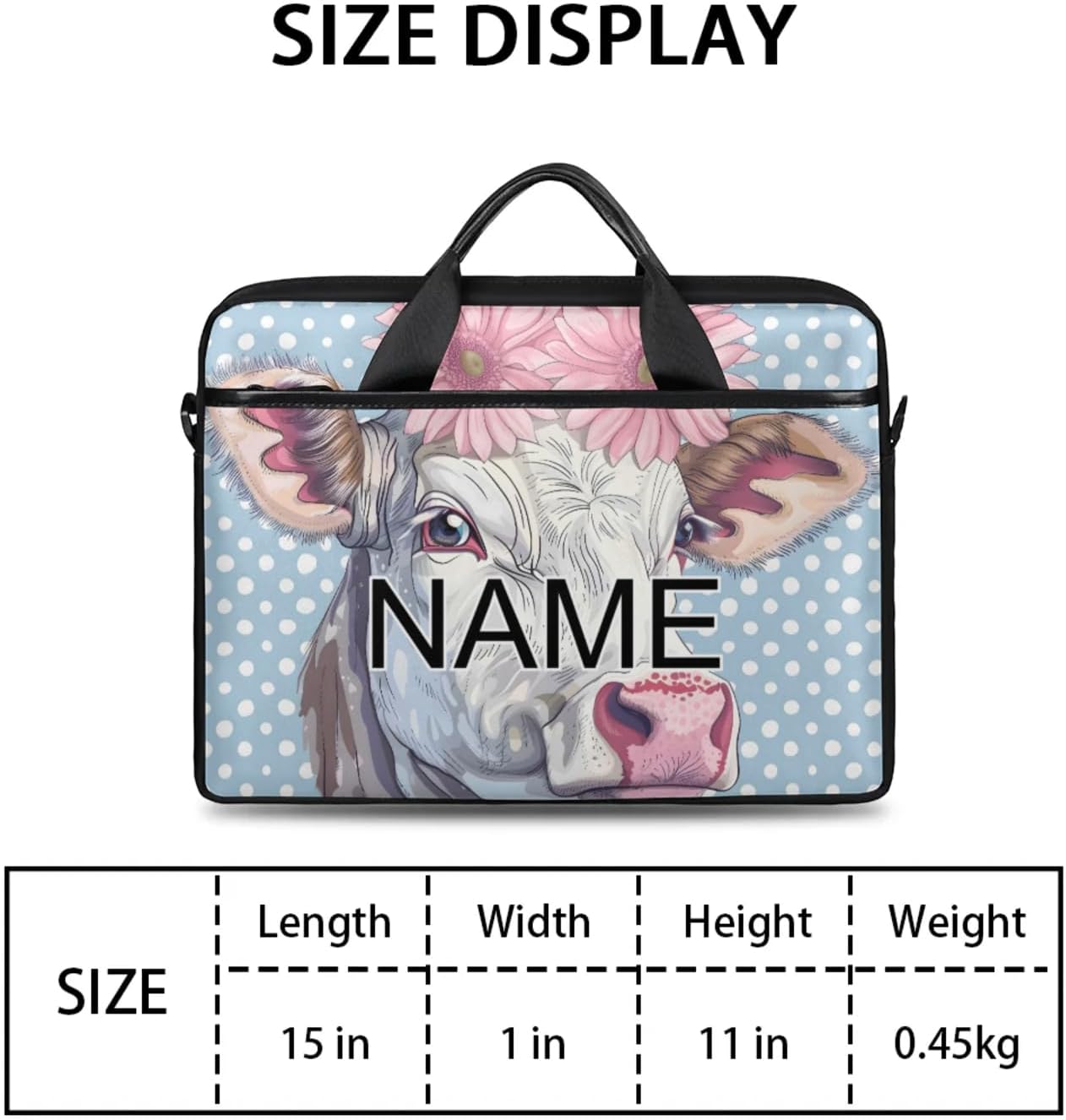 Custom Laptop Bag with Name Personalized 15 Inch Shoulder Computer Bag