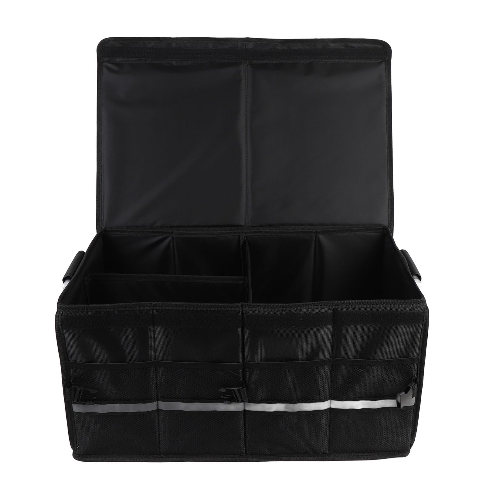 Organizzatore per Bagagliaio di Grande capacità Scatola Portaoggetti per Auto Multi Scomparto in Tessuto Oxford Impermeabile per Viaggi in Campeggio 55 Litri (Nero senza coperchio)