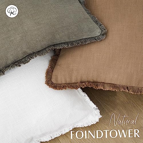Image of Foindtower Set of 2 Decorative Linen Fringe Throw Pillow Covers Cozy Boho Farmhouse Cushion Cover with Tassels Soft Accent Pillowcase for Couch Sofa Bed Living Room Home Decor,22x22 Inch,White