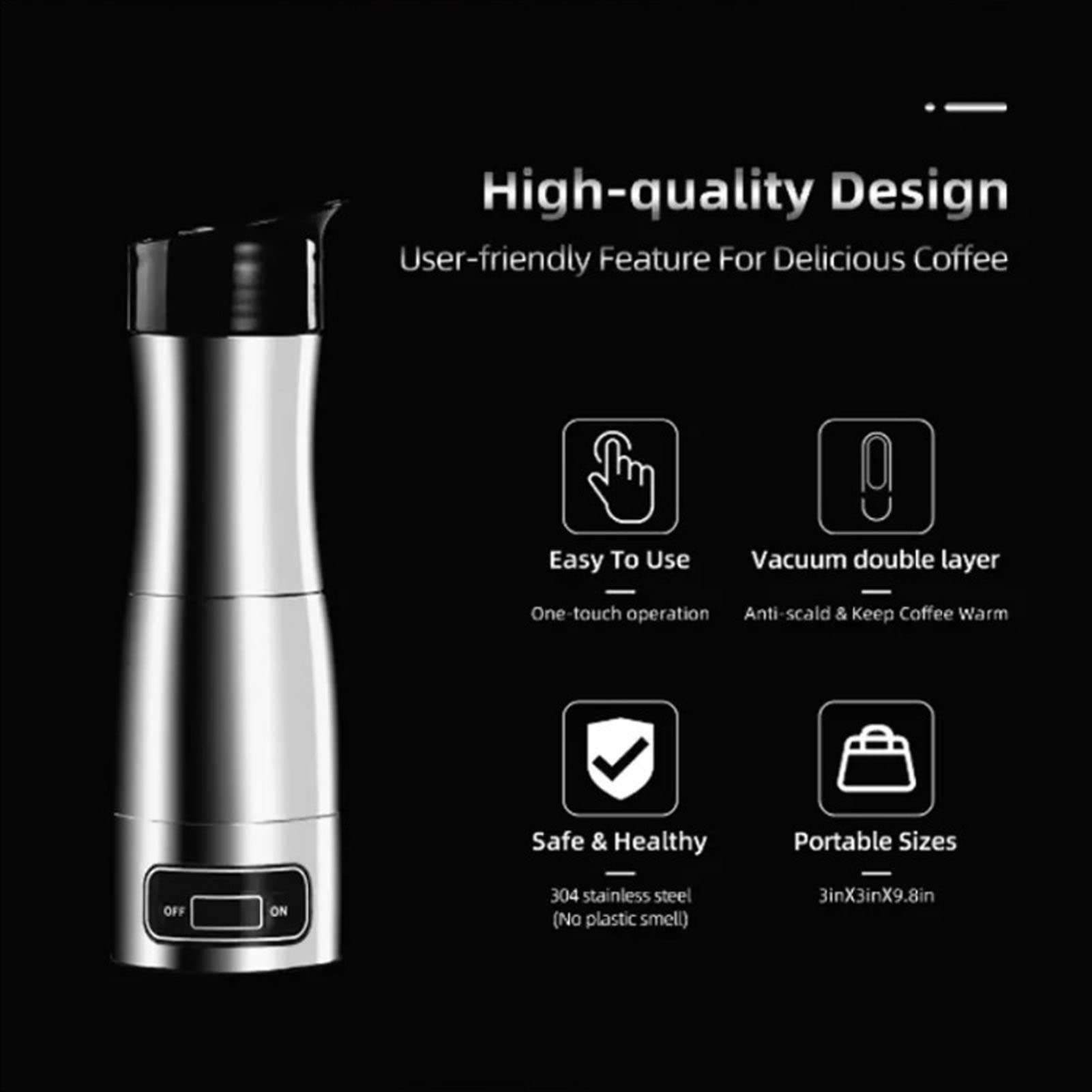 KIMISS Cafetera para Camión 12 24V Acero Inoxidable 304 y Abs 12V Coffeehine Cafetera Eléctrica Cafetera Portátil para Viajes en Automóvil Coffeehine con Cigarrillo de 12V 24V