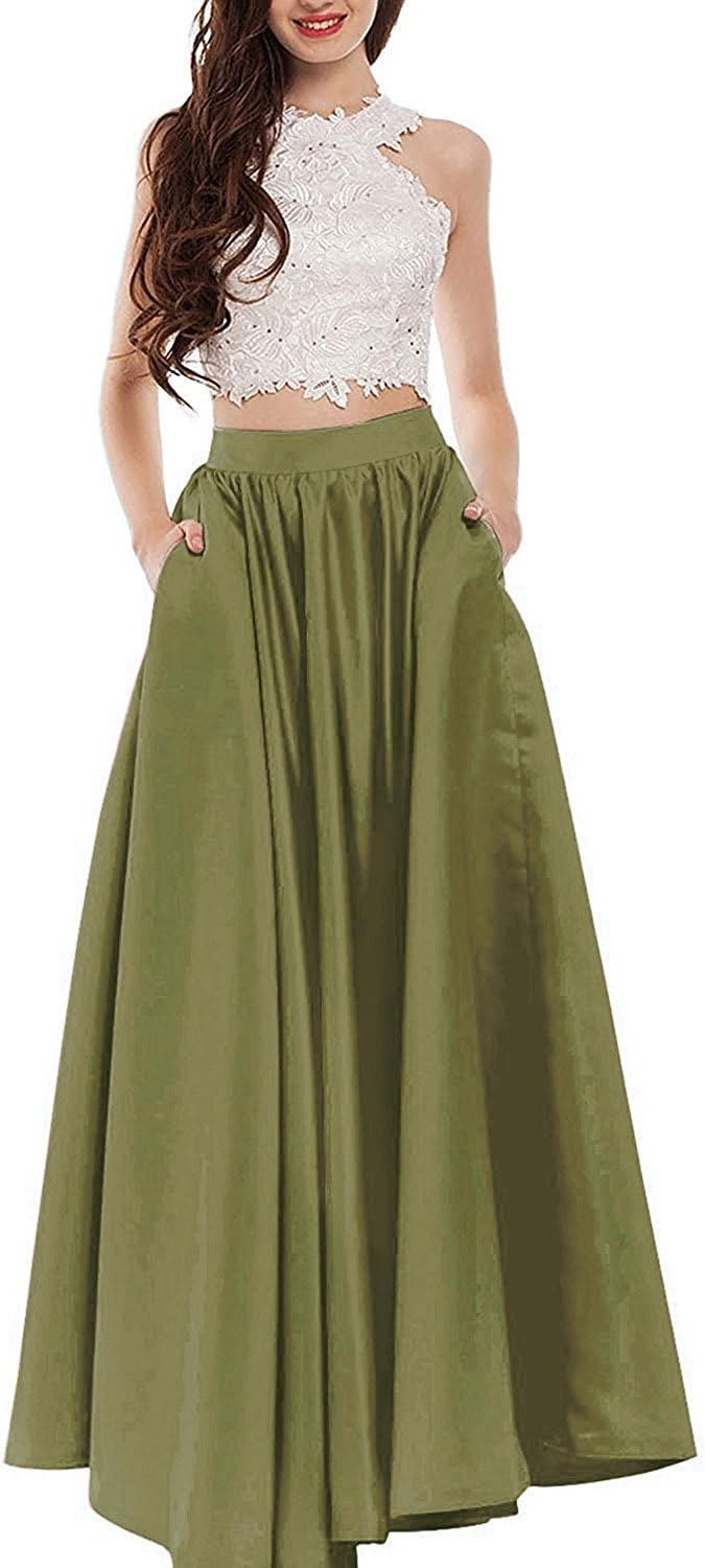TrendProm Two Pieces Satin Floor Length Long Prom Dresses Size 12 US Green